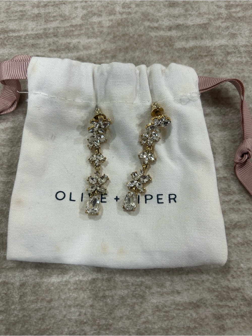 Olive + Piper Gold Crystal Vine Drop Earrings in Clear